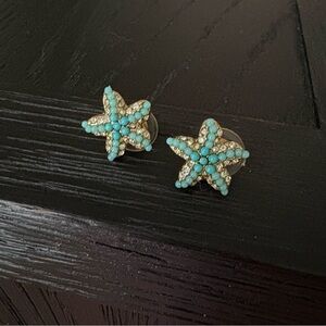 Turquoise & Gold Sparkle Starfish Earrings